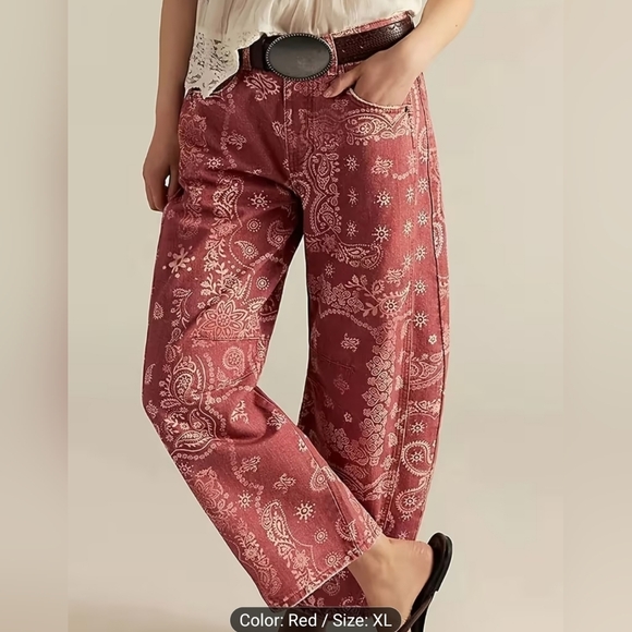 Temu Pants - Wide-Leg Trousers with a Paisley Pattern in a Vintage Bohemian Design
